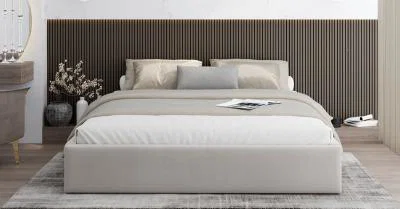 Čalúnená posteľ ORLANDO 90x200 Krémová Trinity s úložným priestorom kovový rošt