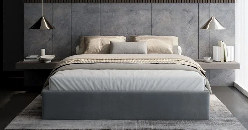 Čalúnená posteľ ORLANDO 90x200 Sivá Trinity s úložným priestorom kovový rošt