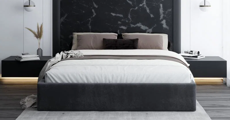 Čalúnená posteľ ORLANDO 180x200 Tmavo sivá Trinity s úložným priestorom kovový rošt