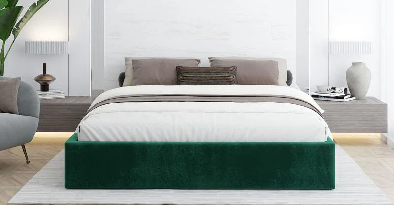 Čalúnená posteľ ORLANDO 90x200 Zelená Trinity s úložným priestorom kovový rošt