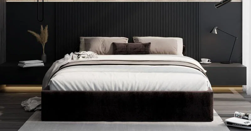 Čalúnená posteľ ORLANDO 160x200 Čierná Trinity s úložným priestorom kovový rošt