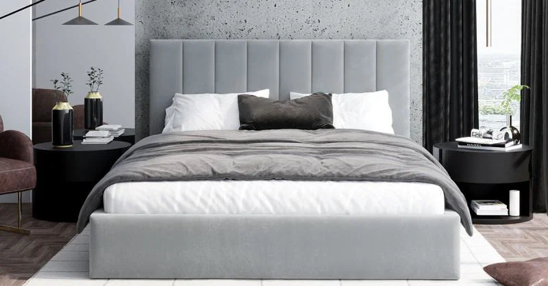 Čalúnená posteľ JUSTIN 160x200 Sivá Trinity s úložným priestorom kovový rošt