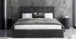 Čalúnená posteľ JUSTIN 140x200 Grafitová Trinity s úložným priestorom kovový rošt