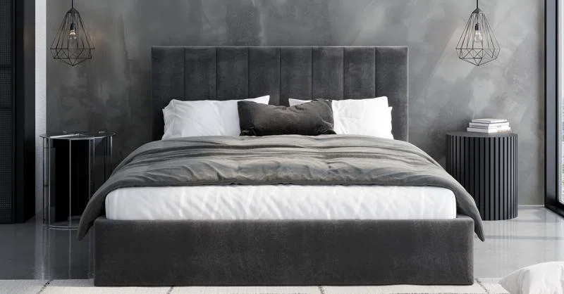 Čalúnená posteľ JUSTIN 160x200 Grafitová Trinity s úložným priestorom kovový rošt