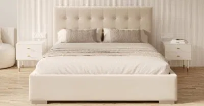 Čalúnená posteľ LUCERNA 90x200 Krémová Trinity s úložným priestorom kovový rošt