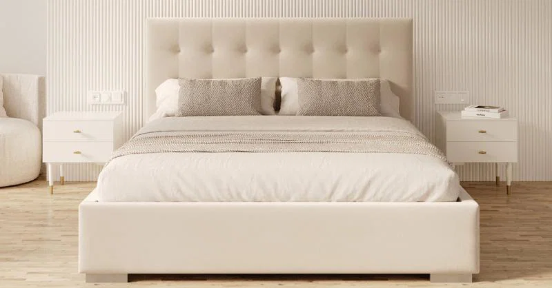 Čalúnená posteľ LUCERNA 160x200 Krémová Trinity s úložným priestorom kovový rošt