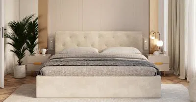 Čalúnená posteľ MIRAGE 90x200 Krémová Trinity s úložným priestorom kovový rošt