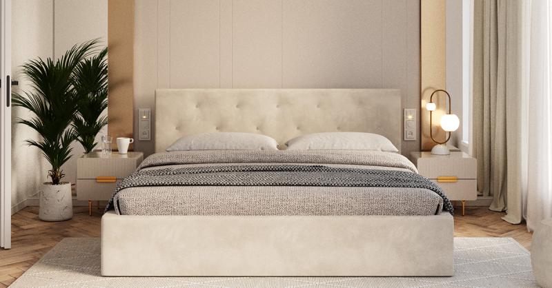 Čalúnená posteľ MIRAGE 180x200 Krémová Trinity s úložným priestorom kovový rošt