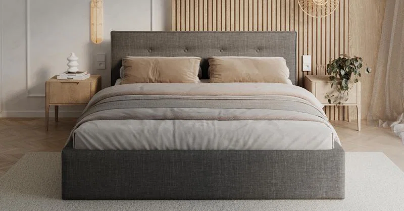 Čalúnená posteľ TULSA 140x200 Grafit Ottawa s úložným priestorom kovový rošt