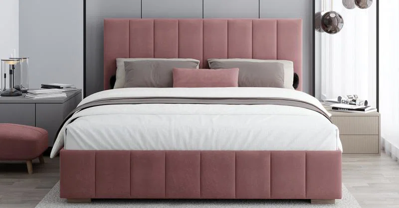 Čalúnená posteľ AUSTIN 160x200 cm Lososová Paris s úložným priestorom kovový rošt