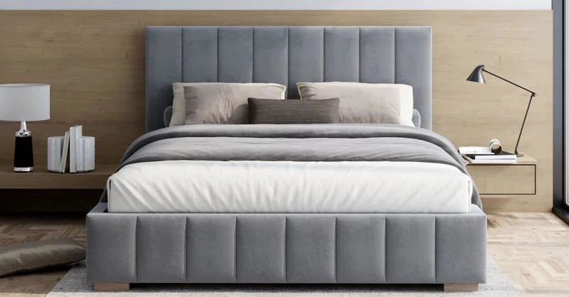 Čalúnená posteľ AUSTIN 140x200 cm Šedá Paris s úložným priestorom kovový rošt