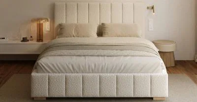 Čalúnená posteľ AUSTIN 90x200 cm Krémová Boucle s úložným priestorom kovový rošt