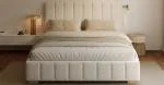 Čalúnená posteľ AUSTIN 160x200 cm Krémová Boucle s úložným priestorom kovový rošt
