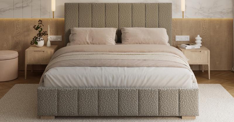 Čalúnená posteľ AUSTIN 180x200 cm Šedá Boucle s úložným priestorom kovový rošt