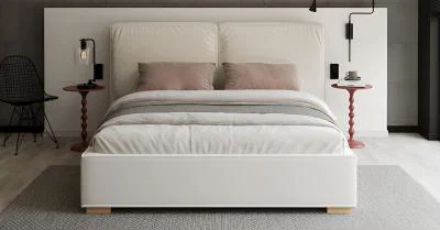 Čalúnená posteľ BRISTOL 140x200 Biela Trinity s úložným priestorom kovový rošt