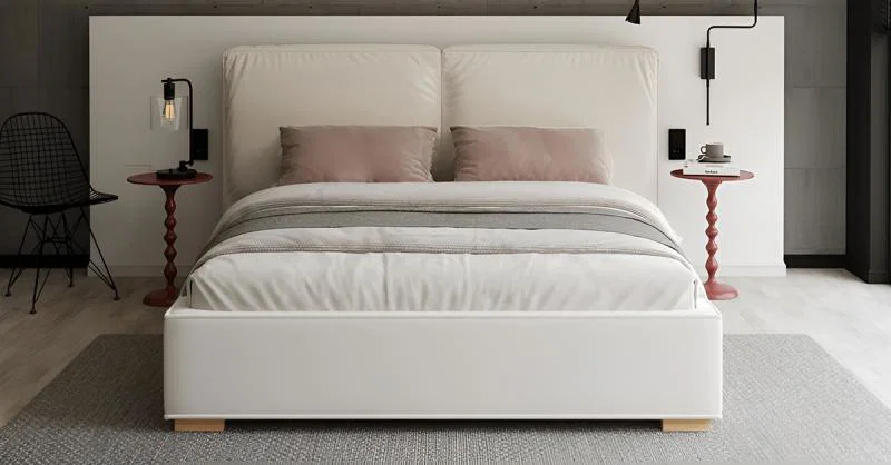 Čalúnená posteľ BRISTOL 180x200 Biela Trinity s úložným priestorom kovový rošt