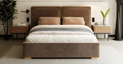 Čalúnená posteľ BRISTOL 140x200 Hnědá Trinity s úložným priestorom kovový rošt