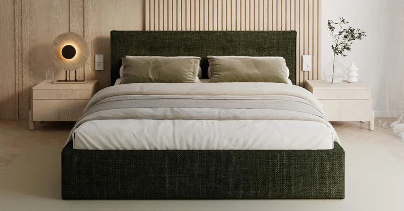 Čalúnená posteľ TULSA 180x200 so zdvižným roštom olivová