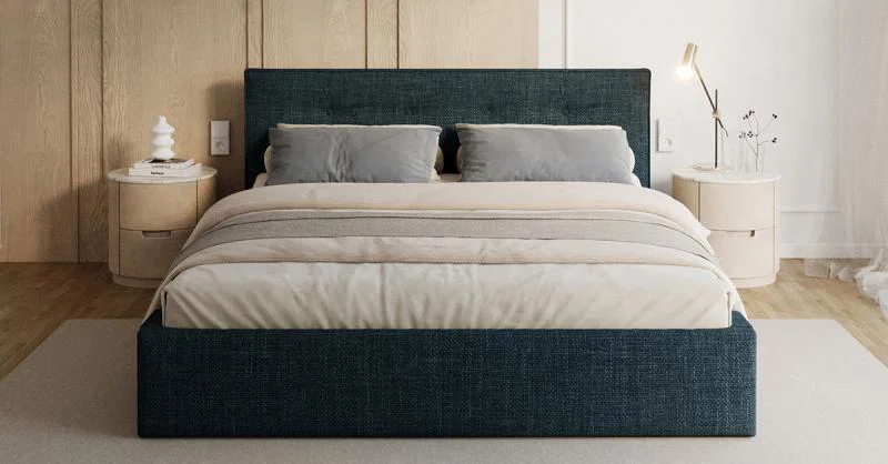 Čalúnená posteľ TULSA 90x200 so zdvižným roštom tmavo modrá