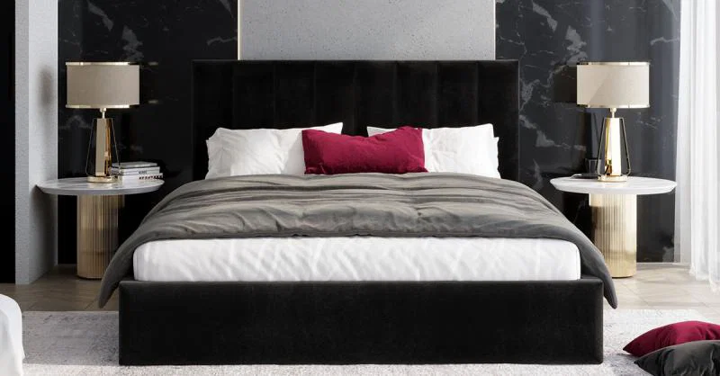 Čalúnená posteľ JUSTIN 120x200 Čierná Trinity s úložným priestorom kovový rošt