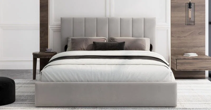 Čalúnená posteľ JUSTIN 90x200 Krémová Trinity s úložným priestorom kovový rošt