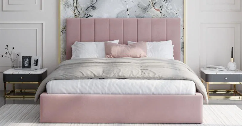 Čalúnená posteľ JUSTIN 140x200 Ružová Trinity s úložným priestorom kovový rošt