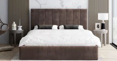 Čalúnená posteľ JUSTIN 90x200 Hnedá Trinity s úložným priestorom kovový rošt