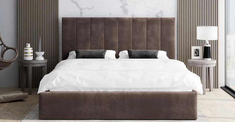 Čalúnená posteľ JUSTIN 90x200 Hnedá Trinity s úložným priestorom kovový rošt