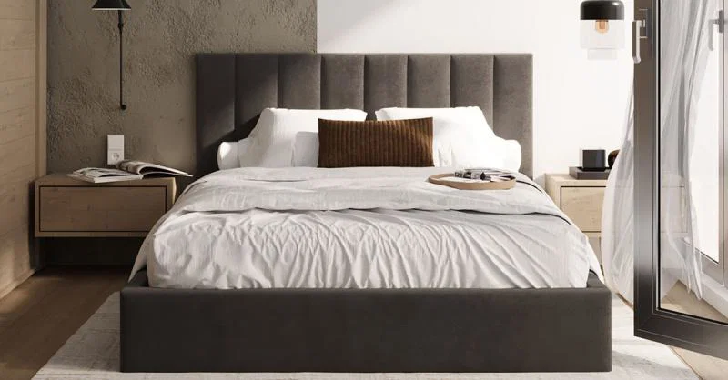 Čalúnená posteľ COLORADO 140x200 s kovovým zdvižným roštom Tmavo sivá