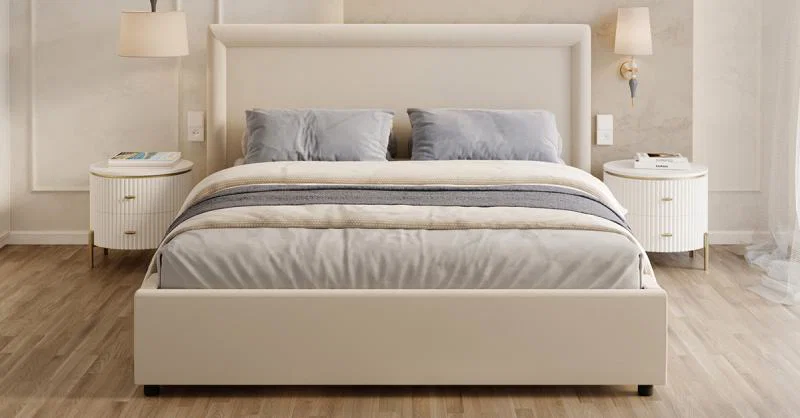 Čalúnená posteľ NOBILE 160x200 Krémová Paris s úložným priestorom kovový rošt