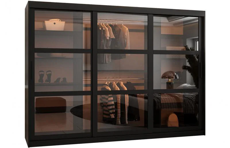 Šatníková skriňa s posuvnými dverami DOME 250cm čierná