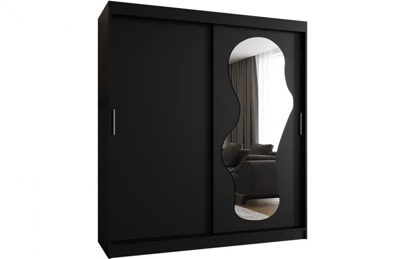 Šatníková skriňa s posuvnými dverami a zrkadlom ULTRA 180cm čierná