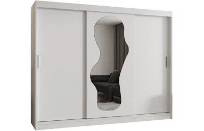 Šatníková skriňa s posuvnými dverami a zrkadlom ULTRA 250cm biela