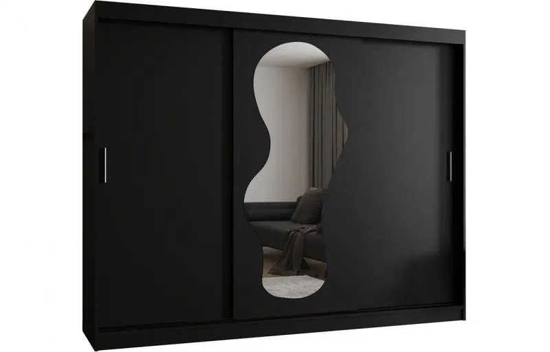 Šatníková skriňa s posuvnými dverami a zrkadlom ULTRA 250cm čierná