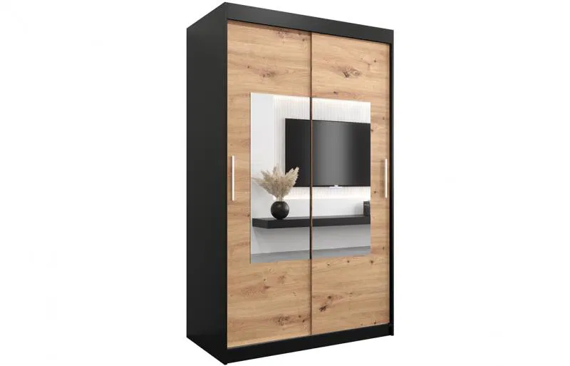 Šatníková skriňa s posuvnými dverami a zrkadlom TORINO 120cm čierná / artisan