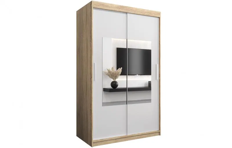 Šatníková skriňa s posuvnými dverami a zrkadlom TORINO 120cm sonoma / biela
