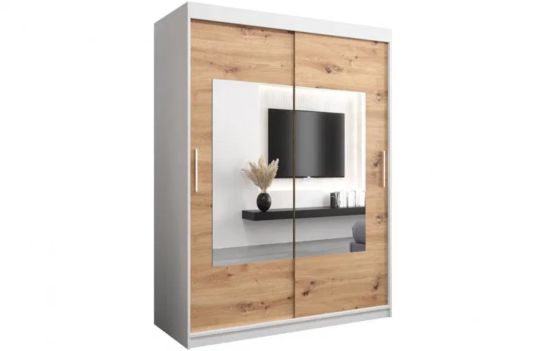 Šatníková skriňa s posuvnými dverami a zrkadlom TORINO 150cm biela / artisan