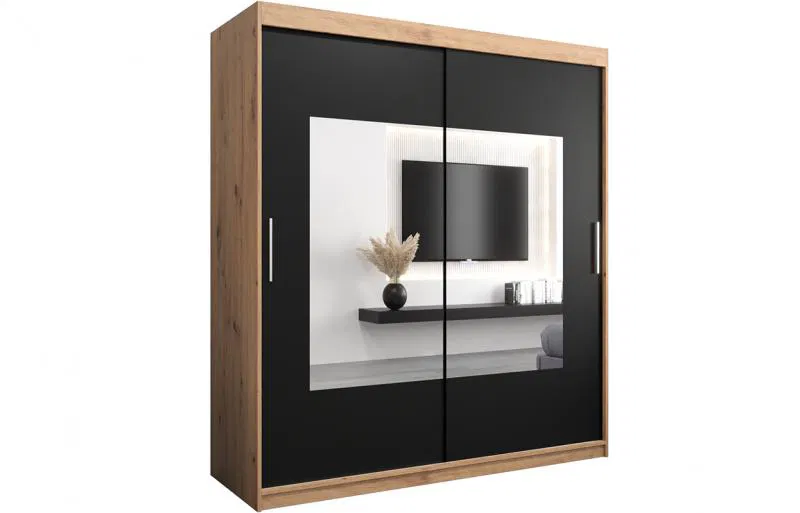 Šatníková skriňa s posuvnými dverami a zrkadlom TORINO 180cm artisan / czarna
