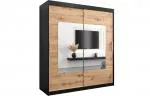 Šatníková skriňa s posuvnými dverami a zrkadlom TORINO 180cm čierná / artisan