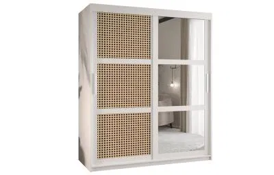 Šatníková skriňa s posuvnými dverami s Viedenským výpletom a zrcadlom 150cm Biela