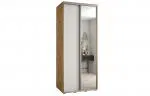 Šatníková skriňa s posuvnými dverami a zrkadlom DAVOS 120cm | DUB Artisan / biela / strieborné