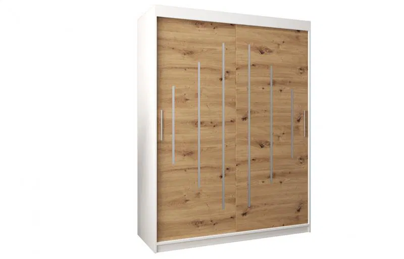 Šatníková skriňa s posuvnými dverami YORK - 150x200cm Biela-Dub Artisan