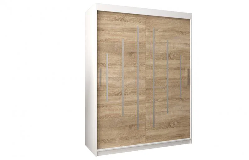 Šatníková skriňa s posuvnými dverami YORK - 150x200cm Biela-Dub Sonoma