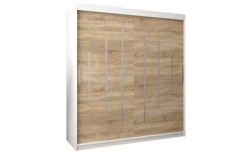 Šatníková skriňa s posuvnými dverami YORK - 180x200cm Biela-Dub Sonoma