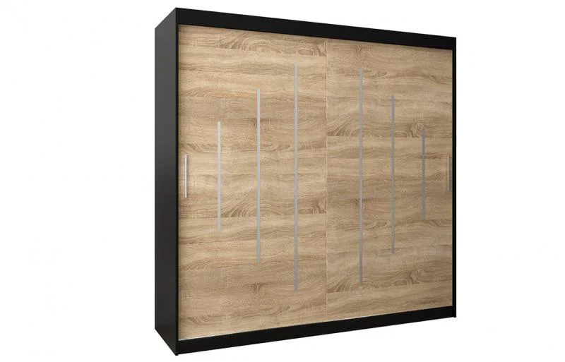 Šatníková skriňa s posuvnými dverami YORK - 200x200cm Čierna-Dub Sonoma