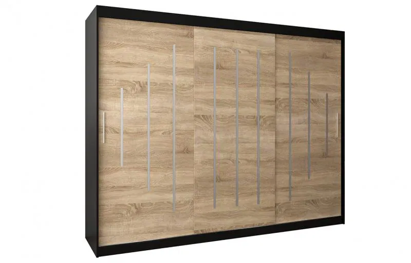 Šatníková skriňa s posuvnými dverami YORK - 250x200cm Čierna-Dub Sonoma