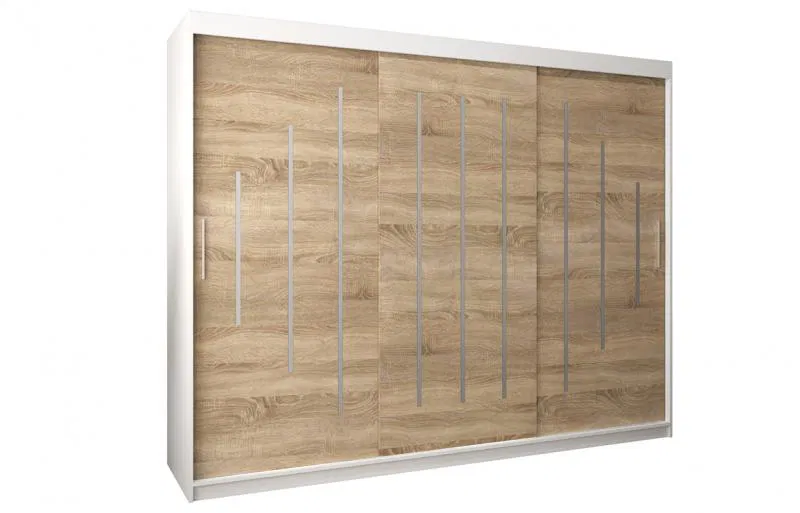 Šatníková skriňa s posuvnými dverami YORK - 250x200cm Biela-Dub Sonoma