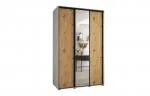 Šatníková skriňa s posuvnými dverami a zrkadlom DAVOS 160cm | Biela / DUB Artisan / čierne pojazdy