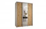 Šatníková skriňa s posuvnými dverami a zrkadlom DAVOS 180cm | Biela / DUB Artisan / strieborné