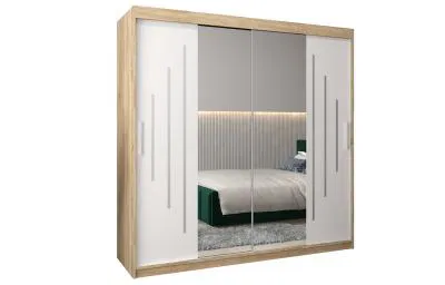 Šatníková skriňa s posuvnými dverami a zrkadlom YORK - 200x200cm Dub Sonoma-Biela